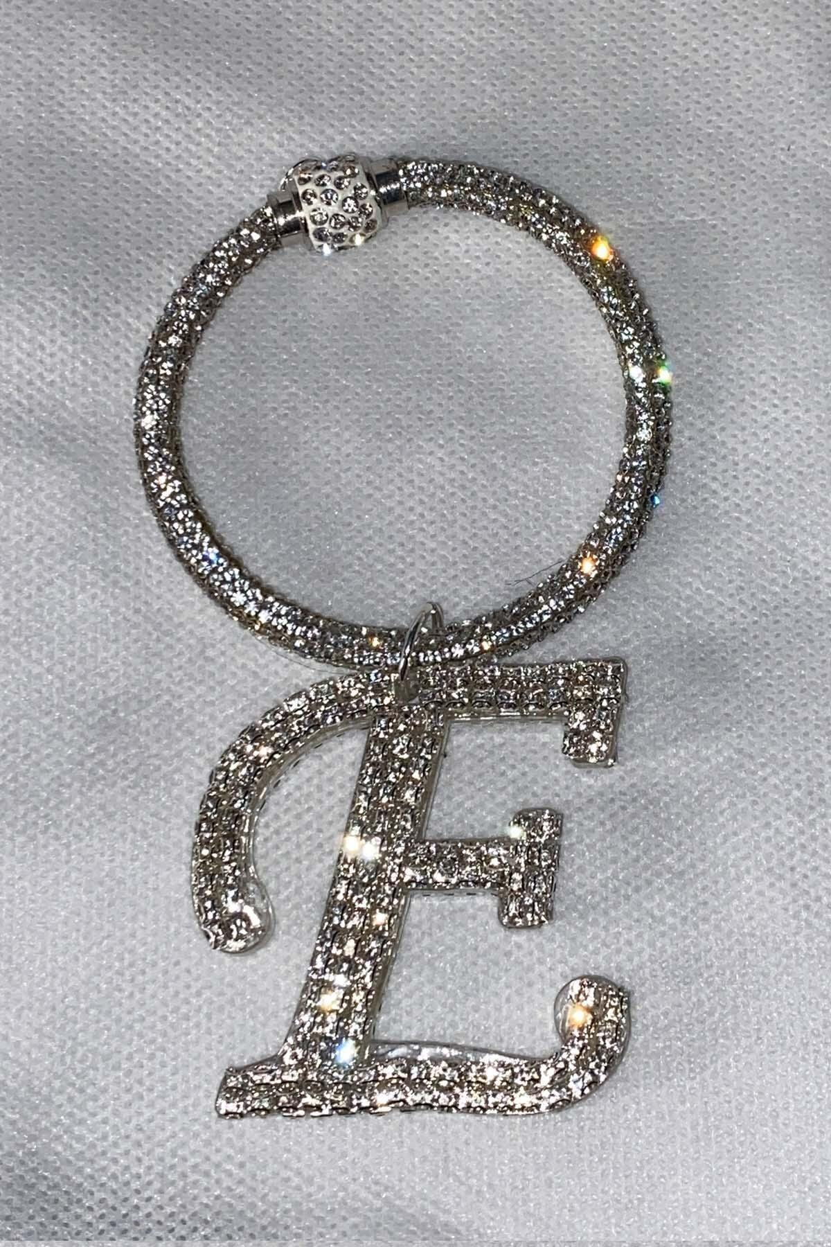 Rhinestone Bracelet Keychain E Letters