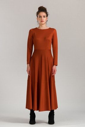 Kadın Kiremit Volanlı Elbise 5085
