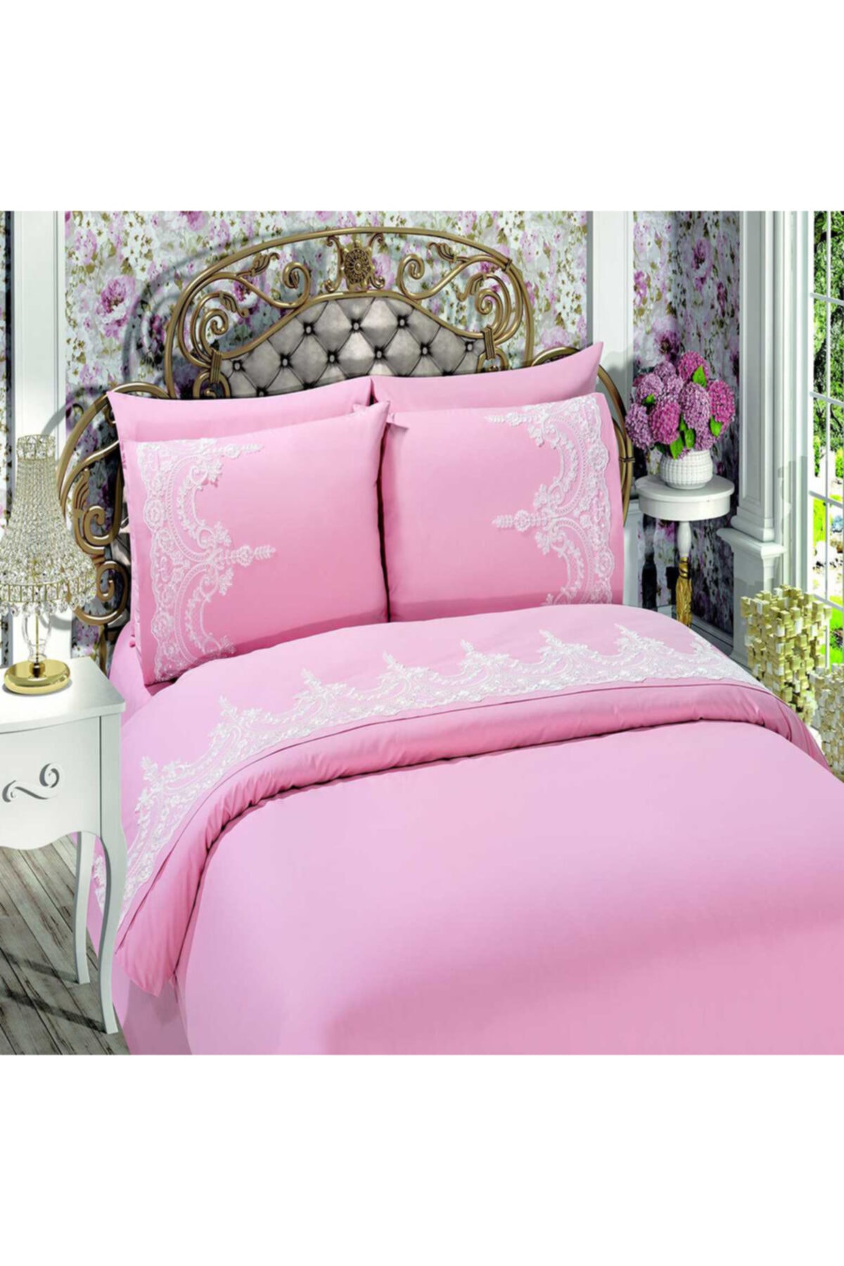 BELLOO HOME Pudra Fransız Güpürlü Çift Kişilik Nevresim Takımı