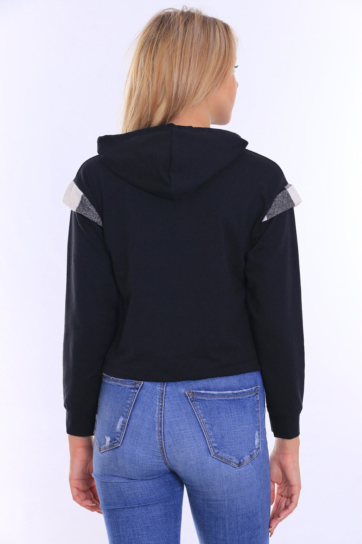 Kadın Siyah Ekoseli  Sweatshirt