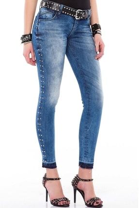 Kadın Mavi Metal İşlemeli Slim Fit Kot Pantolon CBJ-WD310-019