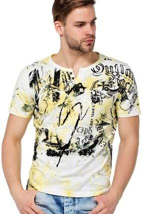 Erkek Sarı Kartal Desenli Slim Fit Shirt CBJ-CT457-100
