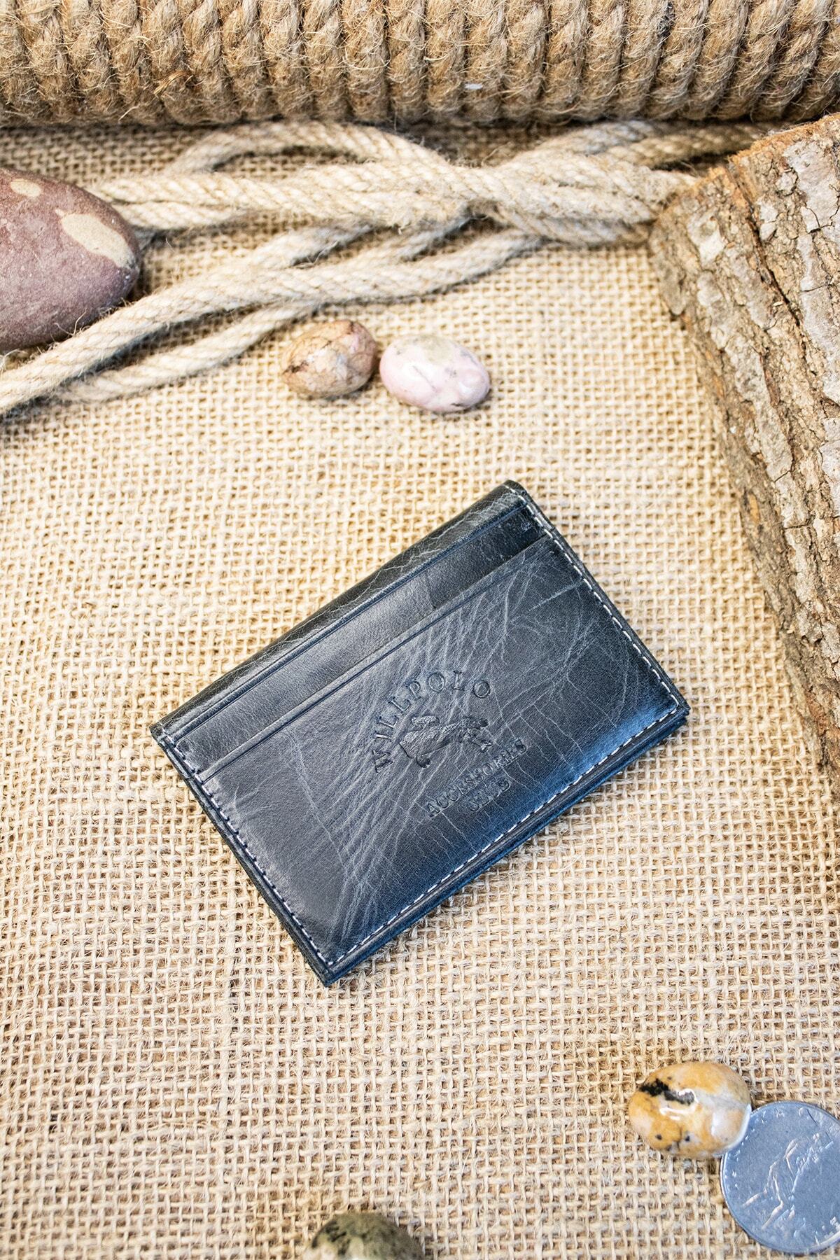 Genuine Leather Crazy Leather Minimalist Black Card Holder