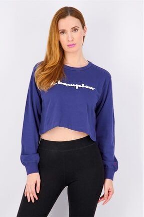 Kadın Sweatshirt Crop Top Lacivert 111388-S19-BS509