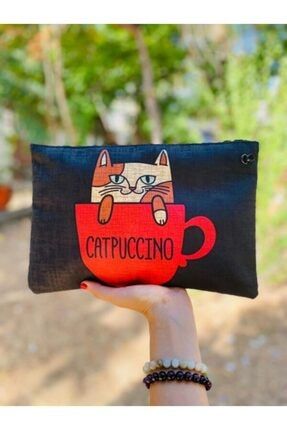 Catpuccino Kahve ve Kedi Kedili Clutch Çanta El Çantası Portföy 520 KK0614