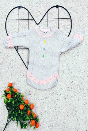 Ponponlu Baklava Desenli Kız Bebek Triko Örme Kazak KA853221