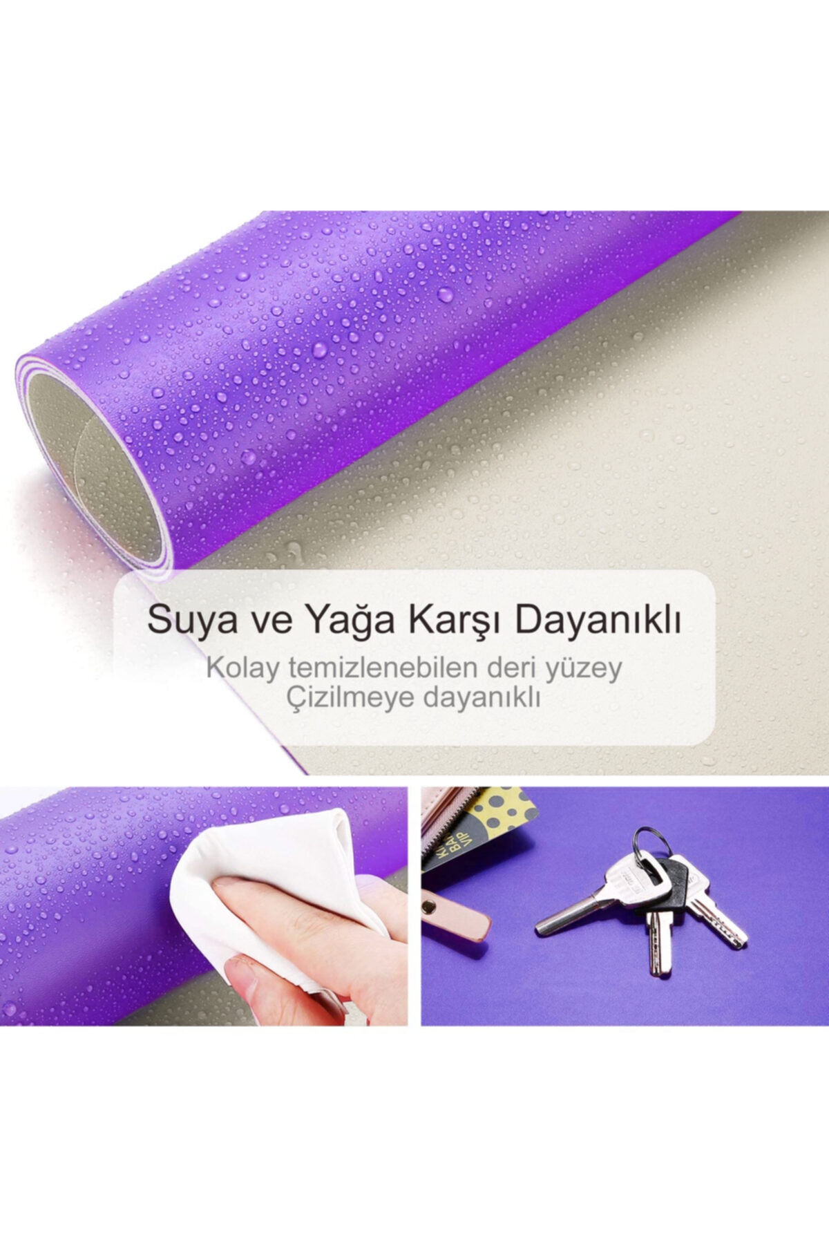 Çift Renk Deri Mousepad Laptop Bilgisayar Için 80x40 Cm Mor Ve Beyaz 2