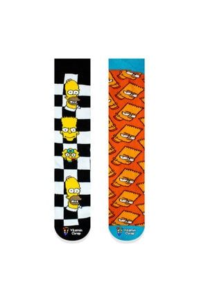 2'li Damalı Simpson Renkli Çorap Set L6P9CZ