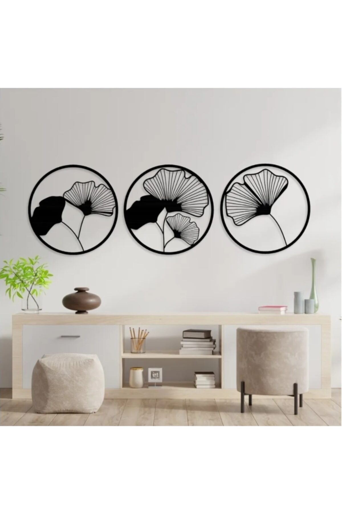Ahşap Ginkgo Biloba Çiçek Dekoru 3lü