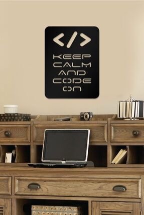Keep Calm And Code On Yazılı Dekoratif Ahşap Tablo AW00305