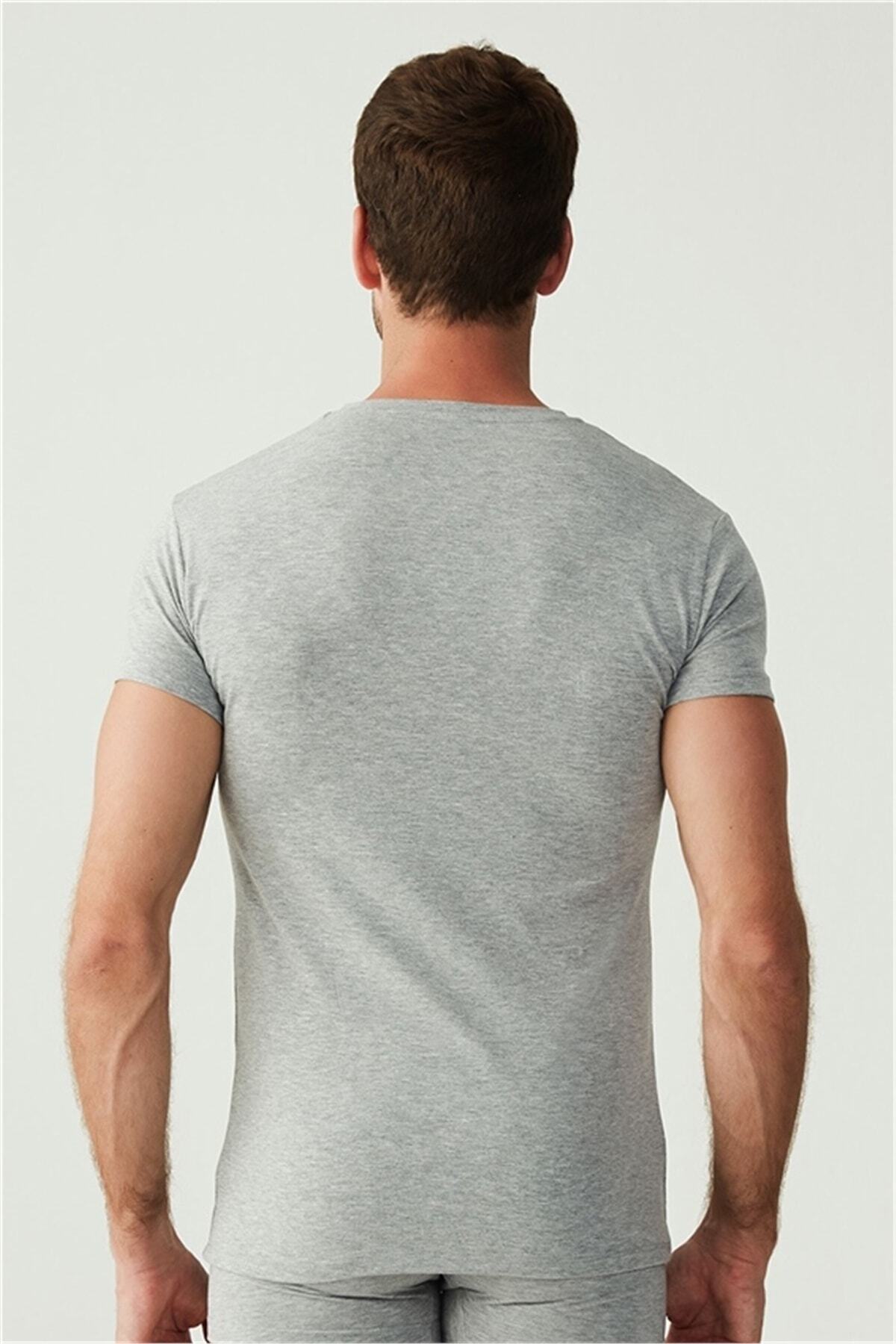 U.S. Polo Assn.-Η.Π.Α. Polo Assn. 80194 Ανδρικό εσώρουχο γκρι μελανζ 2 τεμαχίων με κοντό μανίκι με λαιμόκοψη 4