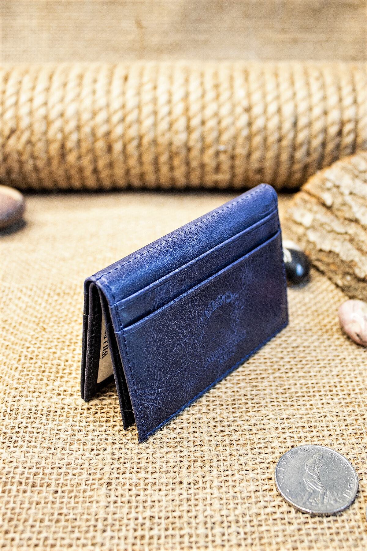 Genuine Leather Crazy Leather Minimalist Navy Blue Card Holder