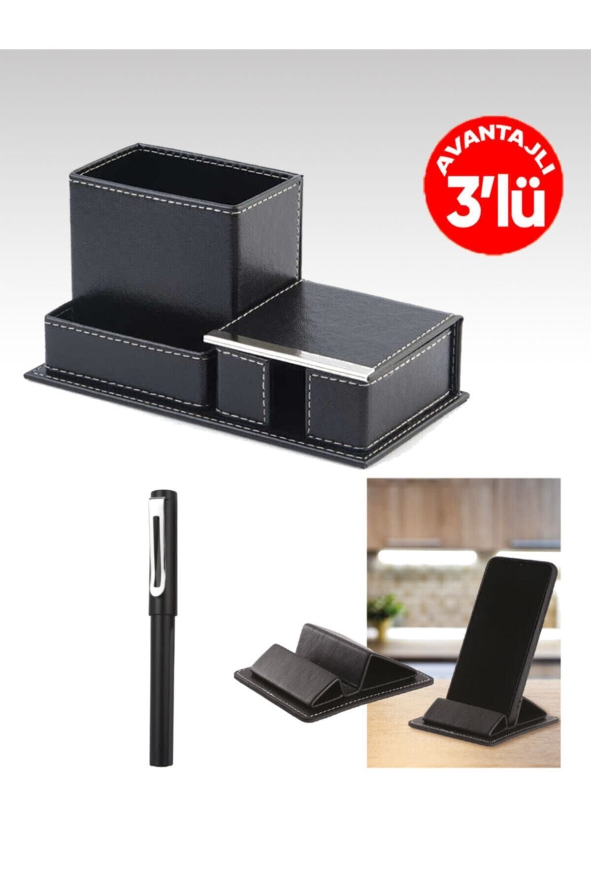 EGESTA Suport Pentru Pix Pentru Birou Din Piele Artificială Cu Compartiment Pentru Cărți De Vizită Și Suport Pentru Telefon Din Piele Artificială -