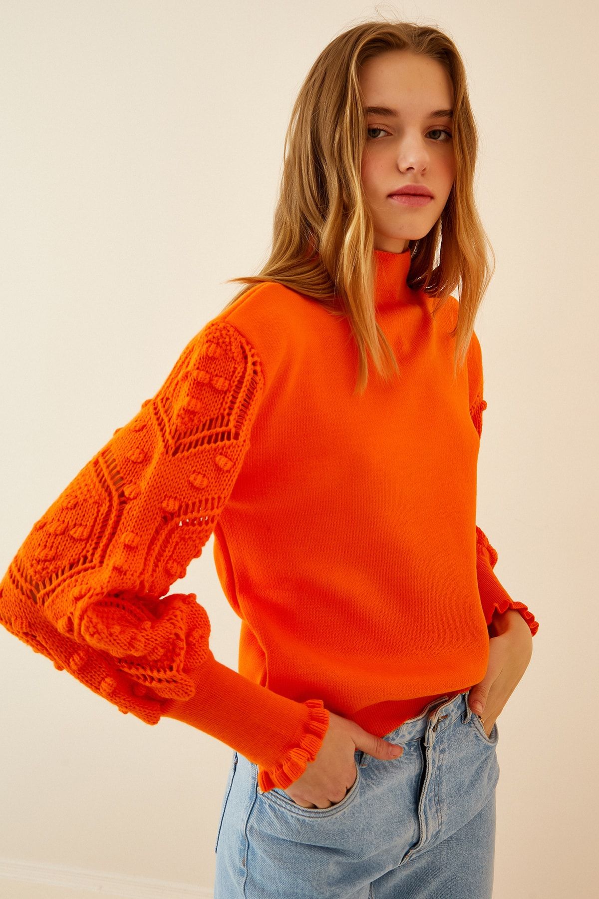 Happiness İstanbul Pullover Orange Regular Fit Fast ausverkauft
