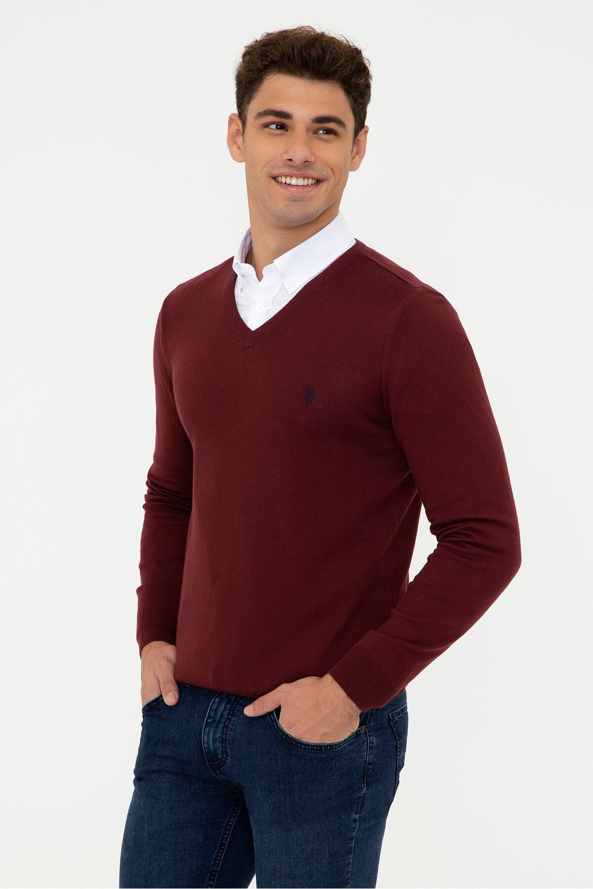 بافت و پلیور مردانه بورگوندی یو اس پولوU.S. Polo Assn. | G081SZ0TK.000.1260082 اورجینال - تصویر 3
