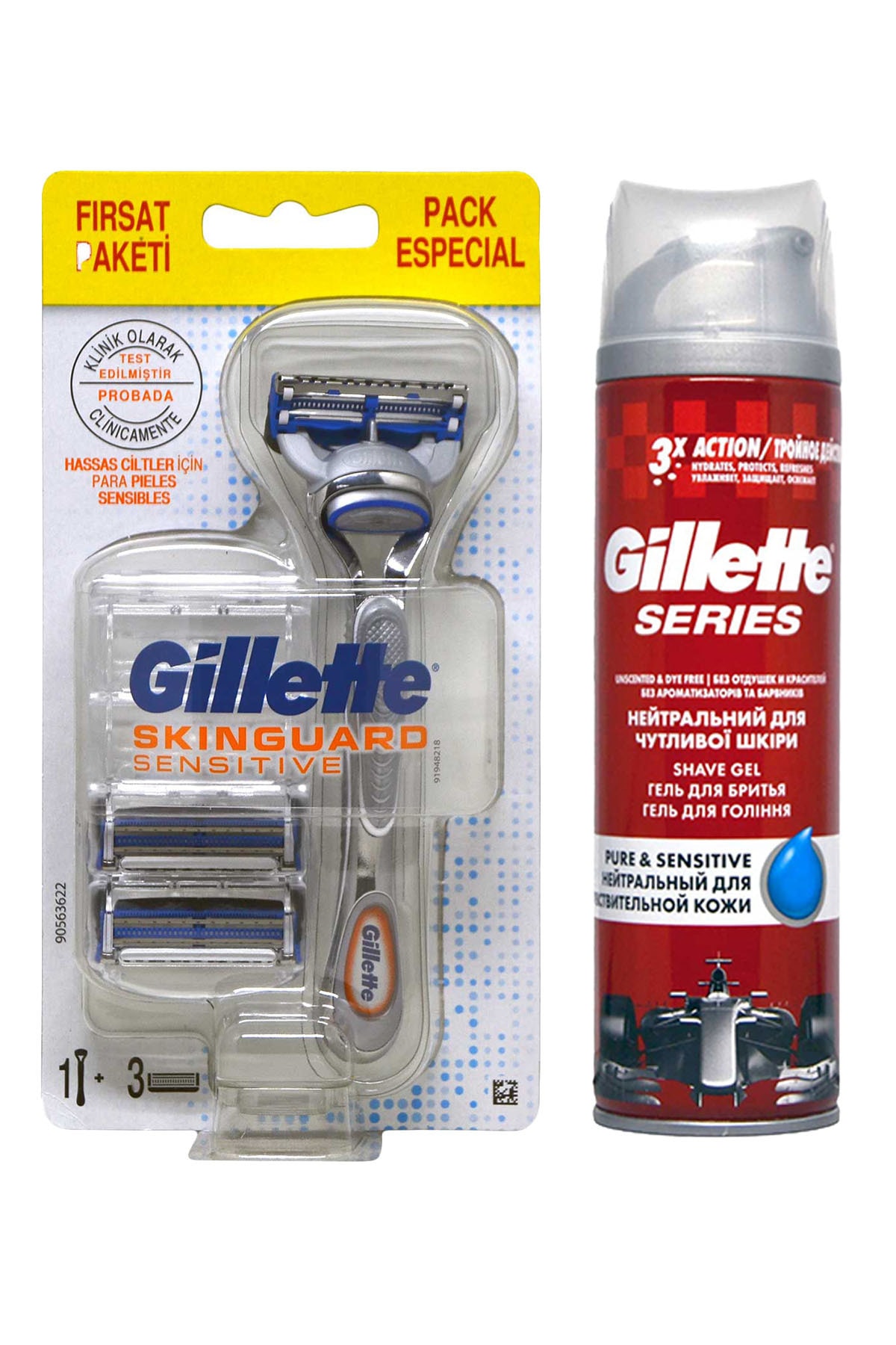 Gillette Skinguard Sensitive Tıraş Makinesi 3 Yedekli + Series Pure Tıraş Jeli 200 Ml
