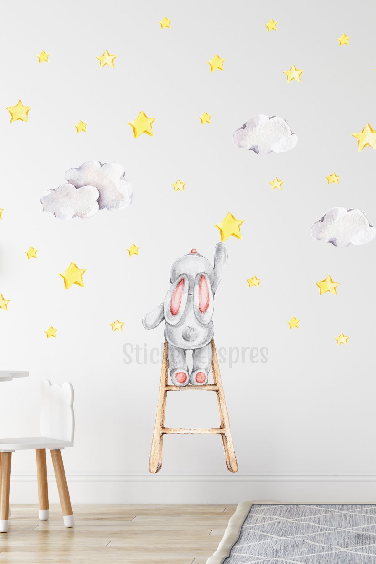 Rabbit Reaching for the Star Kids Room Wall Sticker Set