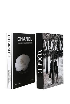 Siyah Beyaz 2'li Vogue Kadınlar Gül Dekoratif Kitap Kutu iray03