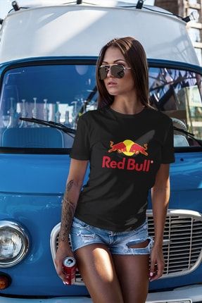 Red Bull Görsel Baskılı Unisex Bay Bayan Siyah Tişört 002-mmt-ts
