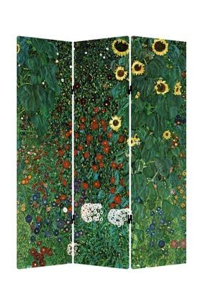 Gustav Klimt Çiftlik Bahçe Ayçiçeği 3 Kanatlı Oda Bölücü Çift Taraflı Kanvas Paravan stp301-02