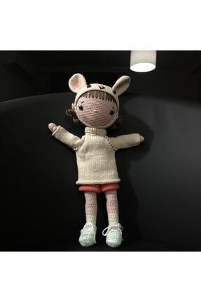 Amigurumi Ölçüleri:43x24x14 Cm. Tavşan Şapkalı Kız. Hediyelik Örgü Oyuncak. El Üretimi. Yıkanabilir