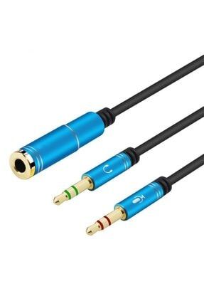 3.5 Mm Aux Y Kablo Kulaklık Mikrofon Dönüştürücü Birleştirici - Mavi BW5858