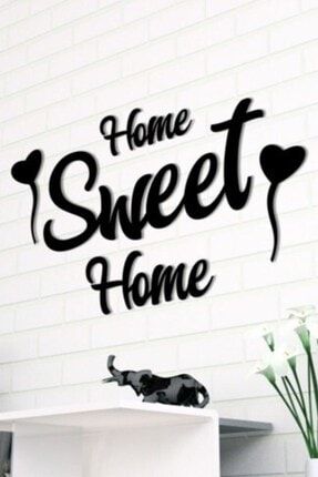 Siyah Ahşap Kalpli Home Sweet Home Duvar Dekoru - Kapı Süsü Antre Için 50x60 Cm Mdf Tablo NT0B10430