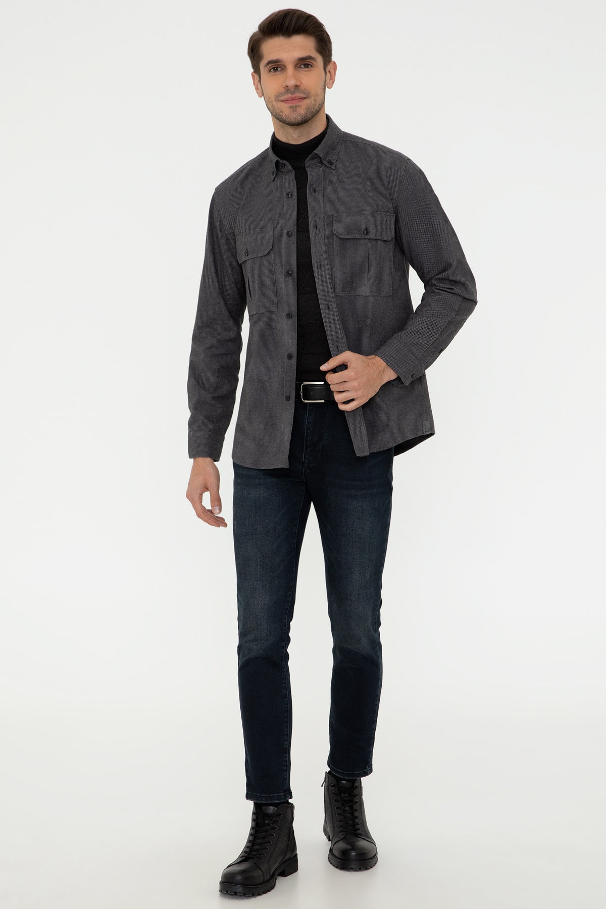 پیراهن مردانه مشکی پیرکاردین | G021SZ004.000.1276403 اورجینال - تصویر 4