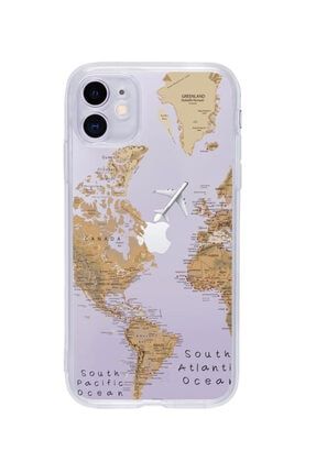 Iphone 11 Uyumlu Dünya Harita Desenli Premium Şeffaf Silikon Kılıf IPH11SDUHARDES