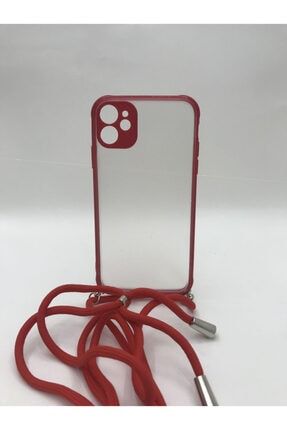 Iphone 11 Kırmızı Boyun Askılı Ipli Kamera Korumalı Buzul Kılıf KL0225