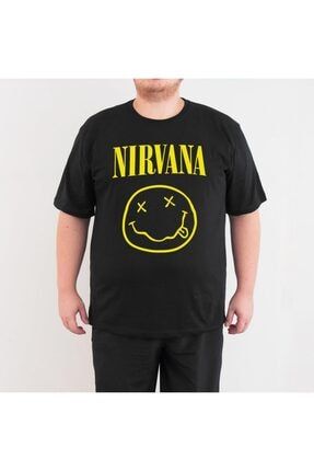 - Nirvana 4xl Büyük Beden Siyah Erkek T-shirt Tişört B114-247s
