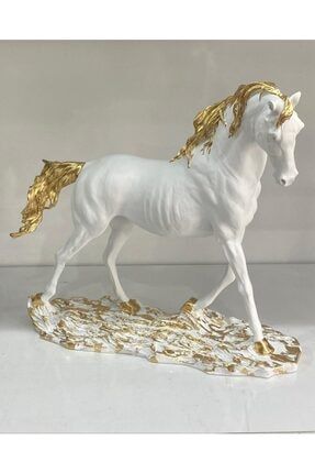 Dekoratif Koşan At Figürü Beyaz&altın (25x23,5cm) AMH0200e19