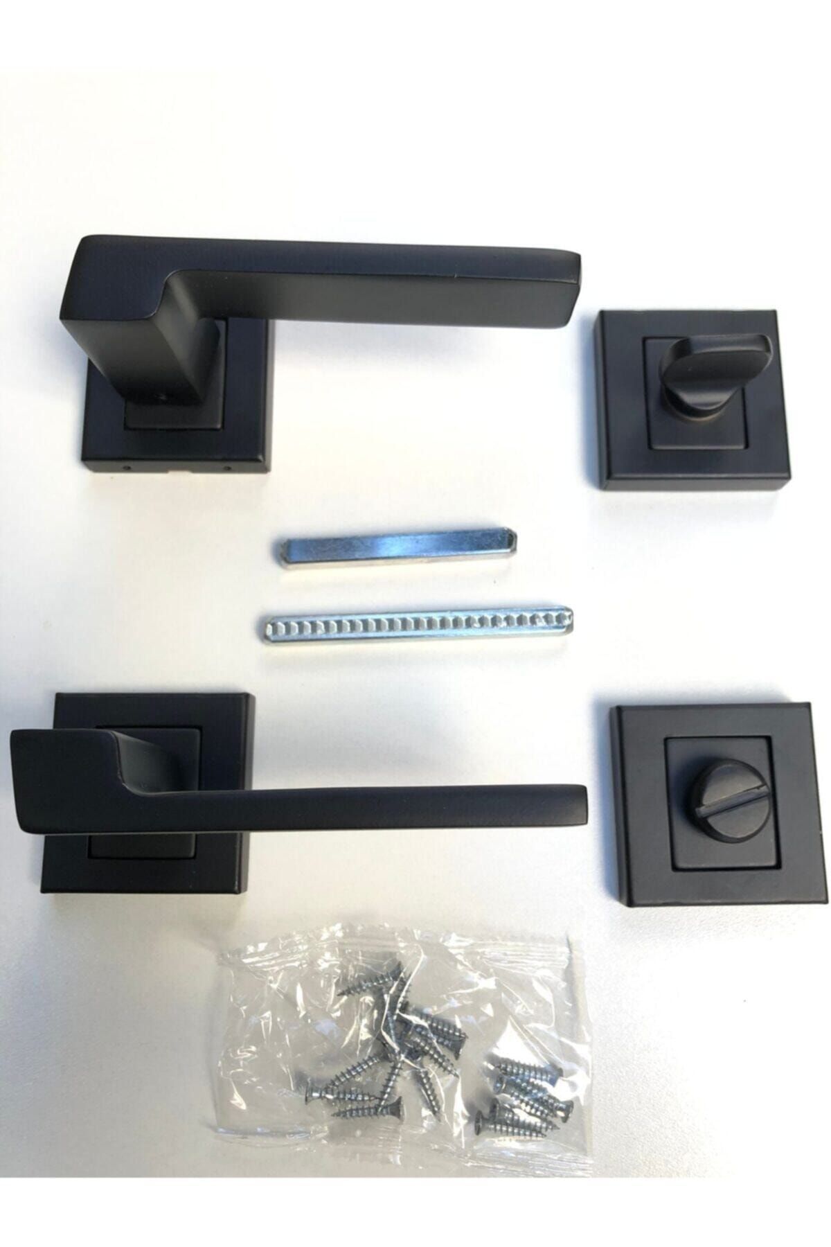 Sofuoğlu-Iyem Lux Anka Matte Black Door Handle (WC-Bathroom) with Square Rosette 7