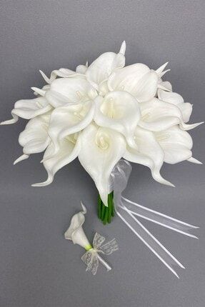 Beyaz Islak Gala Gelin Buketi Ve Damat Yaka Çiçeği TXCB57F6A913890