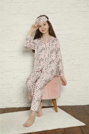 Kız Çocuk Pudra Pembe Yıldız Desenli Pijama Takımı PM7011