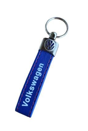 Volkswagen Yazılı Ve Logolu Deri Anahtarlık (mavi-beyaz) VLKS1032