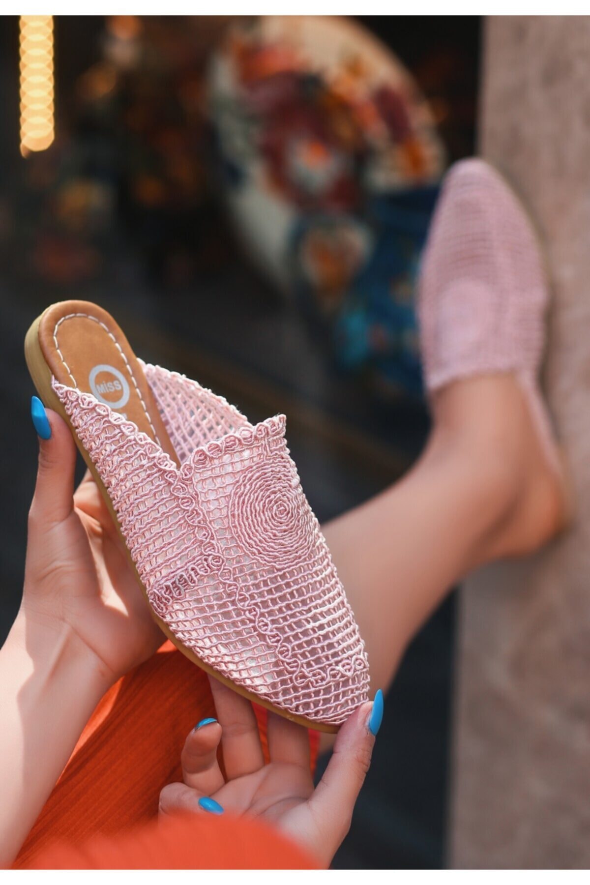 Cusi Pudra Örgülü Terlik - Pudra