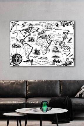 Vintage Eskitme Antik Dünya Haritası Kanvas Tablo BLKHRT5