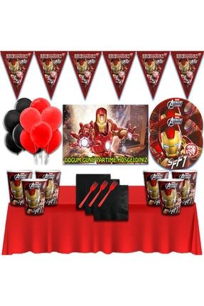 Afişli Iron Man Demir Adam 8 Kişilik Doğum Günü Parti Süsleri Malzemeleri Seti cmhkn50