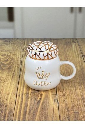 Porselen Sızdırmaz Kapaklı Gold Desen Kupa Çay Kahve Bardağı HOMETZKUPA