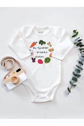 Bi Harika Ek Gıda Uzun Kol Organik Baskı Bebek Body BB-326