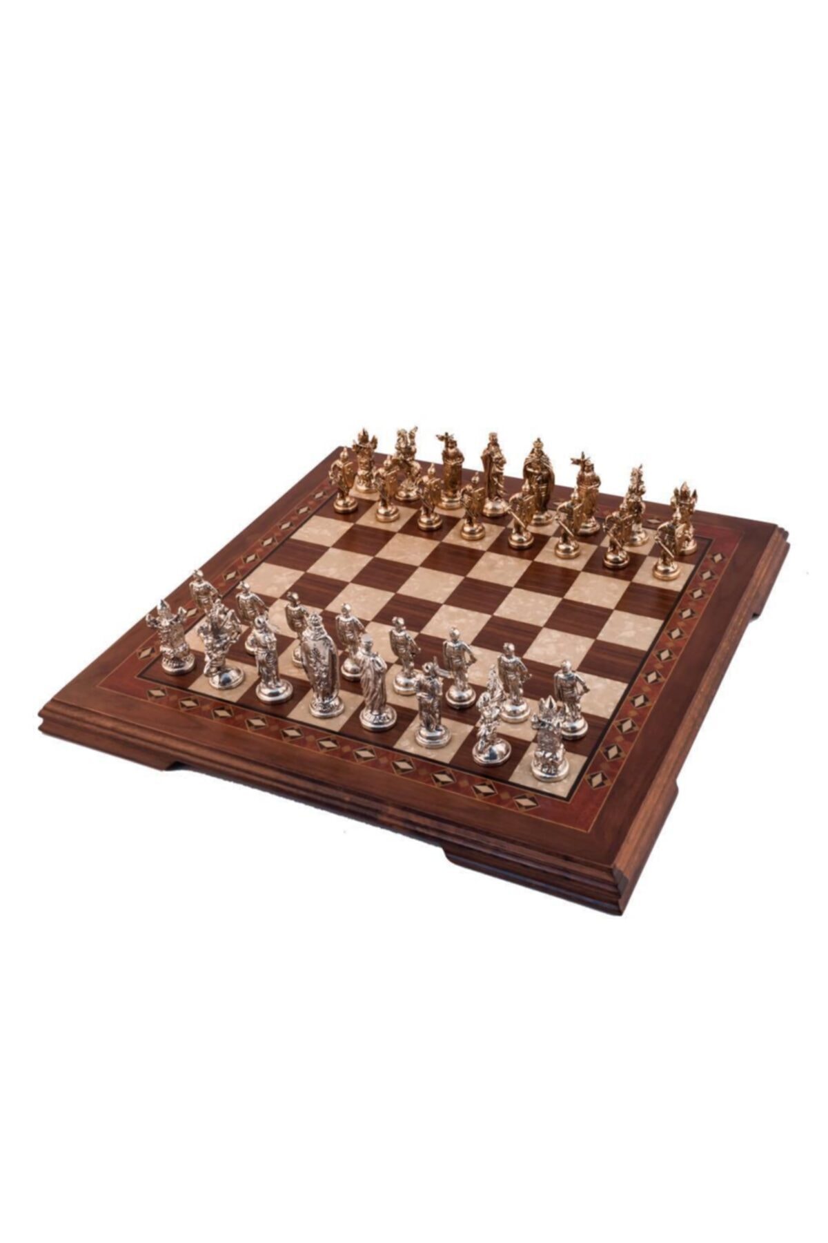 هلنا وود آرت مجموعه شطرنج بزرگ از جنس گردوی تخت با مهره‌های فلزی