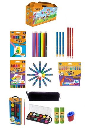 Bic Kuruboya-pastel-suluboya-keçeli-başlangıç Kalem-stick Yapıştırıcı-kalemlig 15 Parça Set Glance-Bic Okul Seti 3 -Hobima