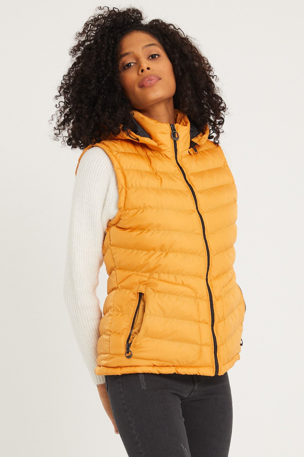 Mustard yellow puffer vest cheap
