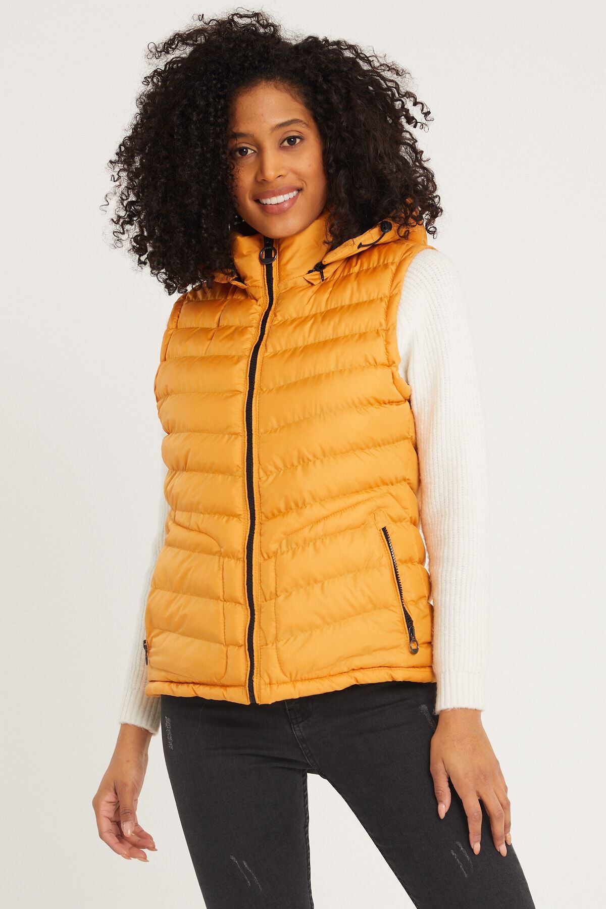 Mustard yellow puffer vest clearance