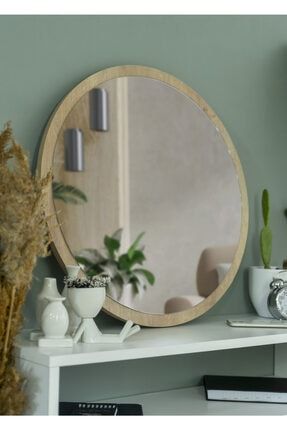 45 cm Safir Meşe Dekoratif Yuvarlak Antre Hol Koridor Duvar Salon Mutfak Banyo Wc Ofis Aynası 45 Ayna