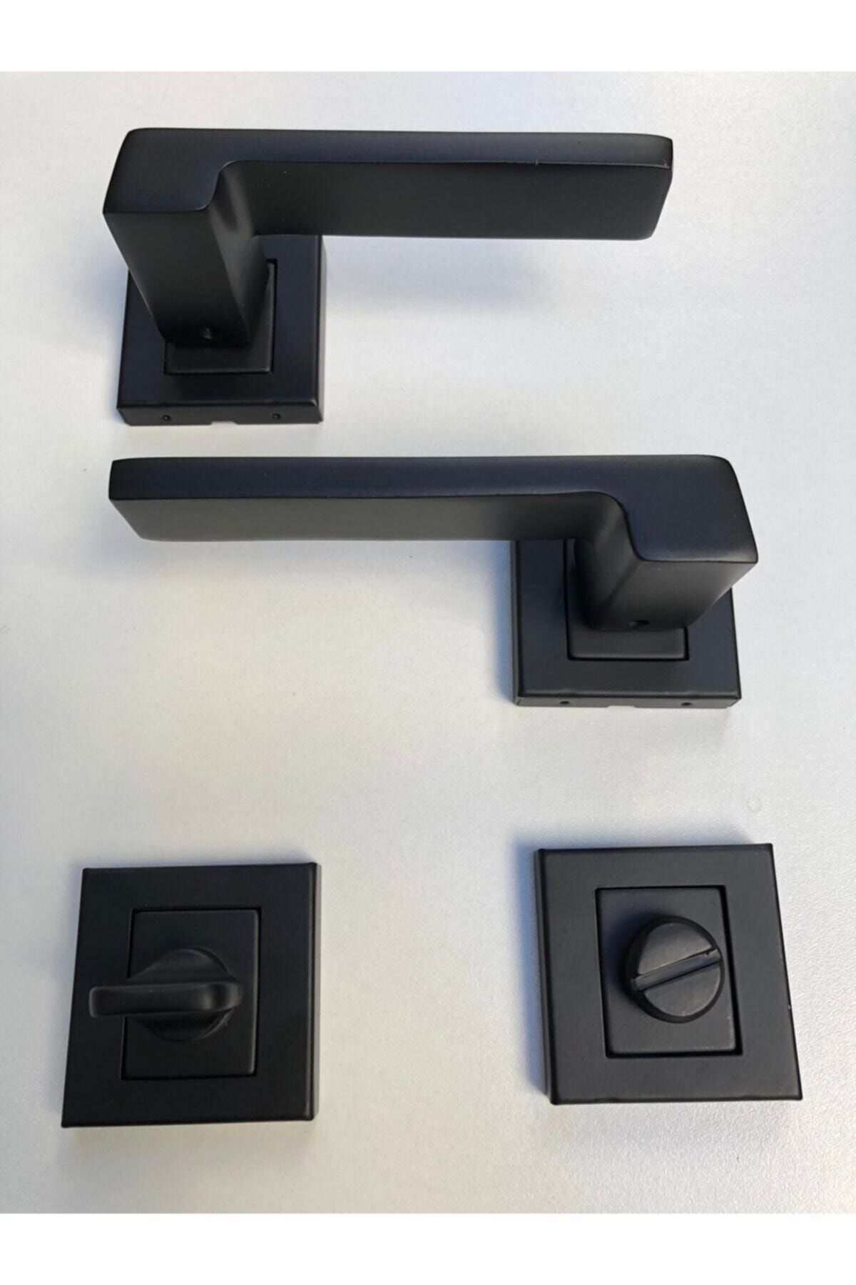 Sofuoğlu-Iyem Lux Anka Matte Black Door Handle (WC-Bathroom) with Square Rosette 4