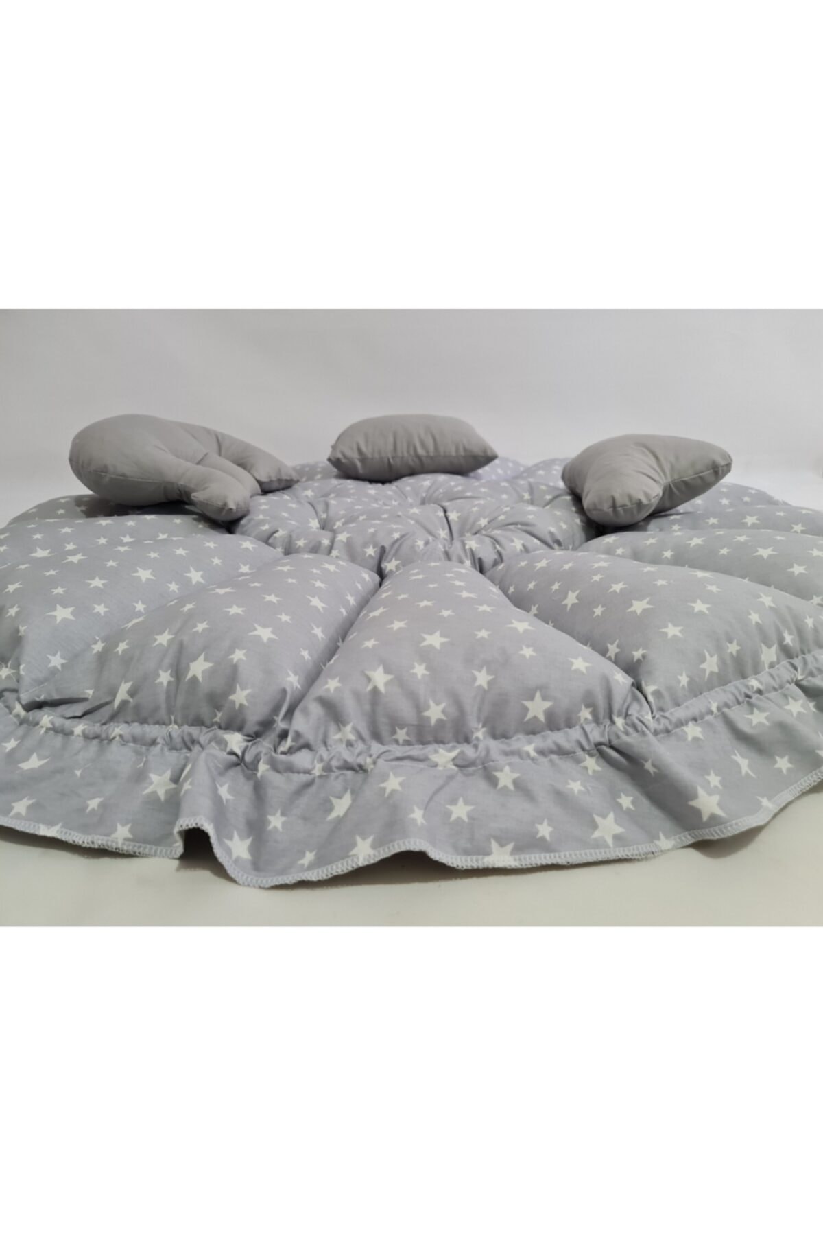 Small Gray Star Gray Round Sleeping And Play Mat