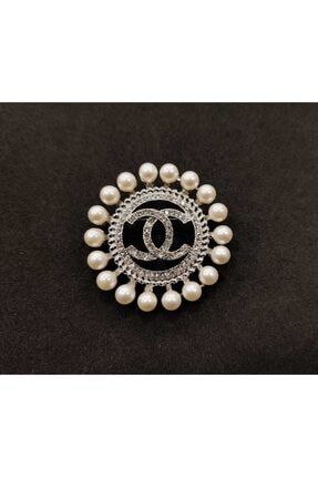 Özel Tasarım Incili Chanel Broş C3 Gümüş Kaplama