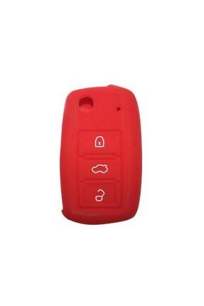 Volkswagen Seat Skoda Sustalı Model Silikon Anahtar Kumanda Kabı Kırmızı AKSESUAR0101-02